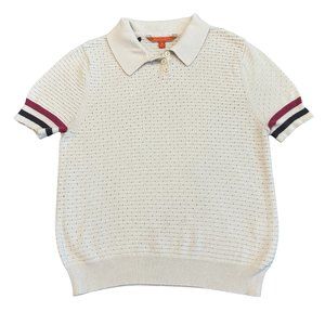 Modcloth Ivory Perforated Knit Polo Shirt Short Sleeve Size Medium Women's